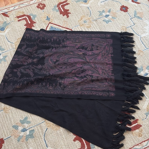 LA Fiorentina NEIMAN Marcus Genuine Fur wool wrap shawl scarf black purple rare - Picture 9 of 14